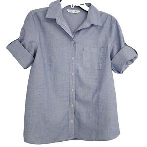 Riders Lee Button Up Shirt Women Medium Blue White Check Short Sleeve Easy Care